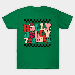 Vintage Groovy Holly And Jolly Teacher Santa Christmas 2023 T-Shirt